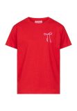 T-Shirt van het merk Sisters Point met ronde hals, korte mouwen en geboruurd strikje op de borst in de kleur rood/roze.