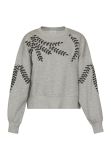 Grijze sweater van het merk Sisters Point met ronde hals en geborduurde details in de kleur zwart.