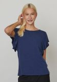 17702 ESEMA-SS T-Shirt met Volant Mouwen  - Donker Blauw