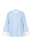 Wijde gestreepte blouse met wit manchetten en kraag van het merk Sisters Point in de kleur blauw/wit.