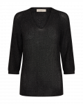 Top van het merk Freequent met lurex draadje, V-hals en driekwart mouwen in de kleur zwart.