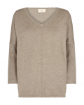 Fijnbrei trui van het merk Freequent met V-hals, lange mouwen en geschulpte randen in de kleur silver mink.