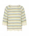 Gebreide trui met motief van het merk Freequent met ronde hals en driekwart mouwen in de kleur marshmallow.