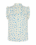 Mouwloze blousetop met all-over stippenprint en ruches van het merk Freequent in de kleur marshmallow/marina.