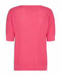 Pullover van het merk Freequent met ingebreid patroon, korte mouwen, ronde hals en ribgebreide boordenin de kleur carmine rose.