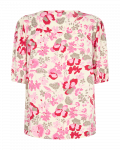 Blouse van het merk Freequent met bloemenprint, korte mouwen, V-hals en knoopsluiting met stoffen knoopjes in de kleur carmine rose/lollipop.