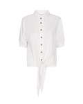 Linnenmix blouse van het merk Freequent met knoopdetail,  korte pofmouwen met gesmockte boorden, ronde hoge hals en knopenlijst met ruche in de kleur brilliant white.