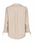 Linnenmix blousetop van het merk Freequent met kraag, V-hals en lange mouwen met plooien en strikkoord in de kleur zand.