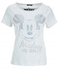 T-Shirt van het merk Princess goes Hollywood met korte mouw, ronde hals en een afbeelding van Mickey Mouse met steentjes in de kleur bleached nature.