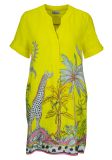 Linnen jurkje van het merk Princess goes Hollywood met V-hals, korte mouw met omslag en tropische print in de kleur geel.