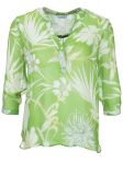Voile blouse met bloemenprint van het merk Frogbox met V-hals en driekwart mouwen in de kleur groen.