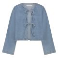 Denim blouse van het merk Nukus met lange mouwen en sluiting met strikjes in de kleur blauw.