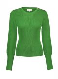 Groene pullover van het merk Fabienne Chapot met ronde hals en knoopjes op de schouder en lange manchetten.