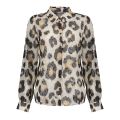 Licht doorschijnende blouse met leopard print, lange mouwen en knoopsluiting van het merk Geisha in de kleur zand/zwart.