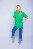 Linnen blousetop met V-hals en korte mouwen in de kleur groen.
