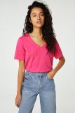 CLT-304-TSH-SS24 Phil V-Neck Orange Heart T-Shirt - Hot Pink