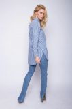 Gestreepte blouse van het merk Emily van den Bergh met lange mouwen, blousekraag en knoopsluiting in de kleur blauw.
