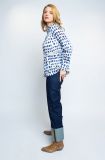Blouse met dotprint met lange mouwen, blousekraag en peplum van het merk Emily van den Bergh in de kleur blauw.