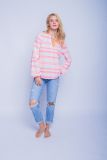 Blouse van het merk Emily van den Bergh met print met splitneck en lange mouwen met elastieken boorden in de kleur roze.