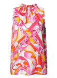 Mouwloze top met all-over print in de kleur roze en opstaande kraag van het merk Emily van den Bergh.