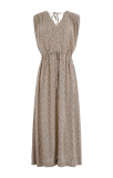 Mouwloze jurk van het merk Moscow merk v-hals en strikkoordje in de nek in een all-over print in de kleur zand.
