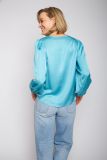 blousetop, blouse, top, turquoise, lange mouwen v-hals