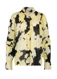 Licht doorschijnende blouse met print van het merk Fabienne Chapot met lange mouwen, pintuck en ruches in de kleur black/lemon sorbet St Tropez.