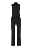 Mouwloze jumpsuit met blousekraag, knoopsluiting en strikceintuur in de kleur zwart.