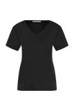 Basic shirt van medium travel kwaliteit van het merk Studio Anneloes met V-hals en korte mouwen in de kleur zwart.