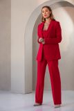 Travelbroek van het merk &Co Woman met rechte pijp, gecombineerde knoop/ritssluiting en tailleband met riemlussen in de kleur cherry.