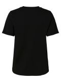 Basis t-shirt van het merk Pieces met ronde hals en korte mouw met omslag in de kleur zwart.