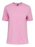 Basis t-shirt van het merk Pieces met ronde hals en korte mouw met omslag in de kleur begonia pink.
