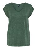 T-Shirt met v-hals en aangeknipte korte mouw en gestreepte gouden lurex patroon in de kleur groen van het merk Pieces.