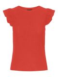 Top met ronde hals en korte volantmouwen van het merk Pieces in de kleur poinciana.