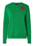 Pullover van het merk Pieces met ronde hals, lange mouwen en een roze hartje bij de borst in de kleur groen.