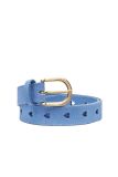 Leren riem met uitgesneden hartjes en goudkleurige gesp van het merk Fabienne Chapot in de kleur blauw.