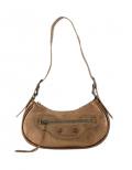 Metallic handtas met ritssluiting en een kort en een lang hengsel in de kleur brons.