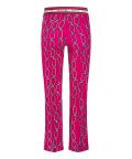 Broek van het merk Cambio in een all-over ketting print met wijde pijpen en een elastische tailleband in de kleur roze.