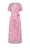 Overslagjurk van het merk Fabienne Chapot met korte mouw, v-hals en strikdetail in de zij in een all-overprint in de kleur cream white/hot pink.