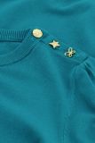Fijngebreide trui van het merk Fabienne Chapot met ronde hals en driekwart mouwen met ruffles in de kleur tasty teal.