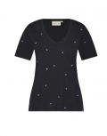 T-Shirt met V-hals en korte mouwen van het merk Fabienne Chapot met all-over geborduurde hartjes in de kleur zwart.