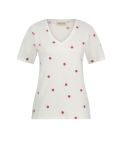 T-Shirt van het merk Fabienne Chapot met V-hals, korte mouwen en all-over geborduurde bloemetjes in de kleur cream white/pink.