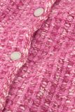 Tweed vestje met ronde hals, lange mouwen en knoopsluiting van het merk Fabienne Chapot in de kleur pink candy.