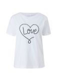 T-Shirt van het merk Comma met ronde hals, korte mouw en geborduurde print aan de voorkant in de kleur wit.