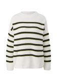 Gebreide trui van het merk Comma met gestreept patroon, lange mouwen en ronde hals in de kleur wit.