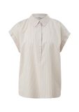Mouwloze blouse met streepdessin, blousekraag en gedeeltelijke knoopsluiting in de kleur zand.