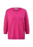 Fijngebreide trui met driekwart mouw en ronde hals in de kleur roze.