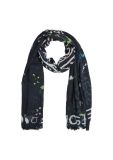 Lichte shawl met bloemenprint en franjes van het merk Comma in de kleur zwart.