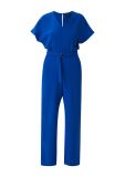 Jumpsuit van het merk Comma met v-hals en korte wijde pijpen in de kleur blauw.