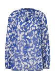 Geprinte chiffon blouse van het merk Comma met lange mouwen en Vv-hals in de kleur blauw.